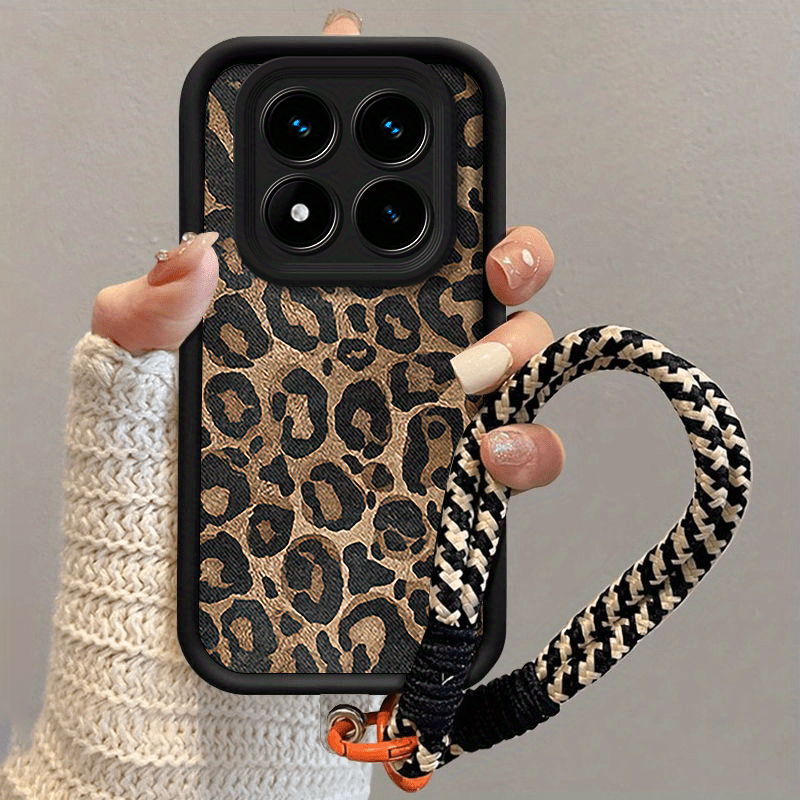 TEMU Étui téléphone imprimé léopard compatible Xiaomi Redmi Note 14 Pro 5G avec lanière, adapté aux hommes et femmes. Housse de -chute en TPU souple