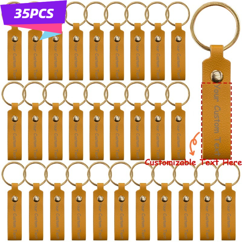 TEMU 35pcs Custom Engraved Pu Leather Keychain, 7x1.6cm Personalized Name Key Ring With , Anti-loss Id Tag For Car Keys Bags, Gift For Men Women