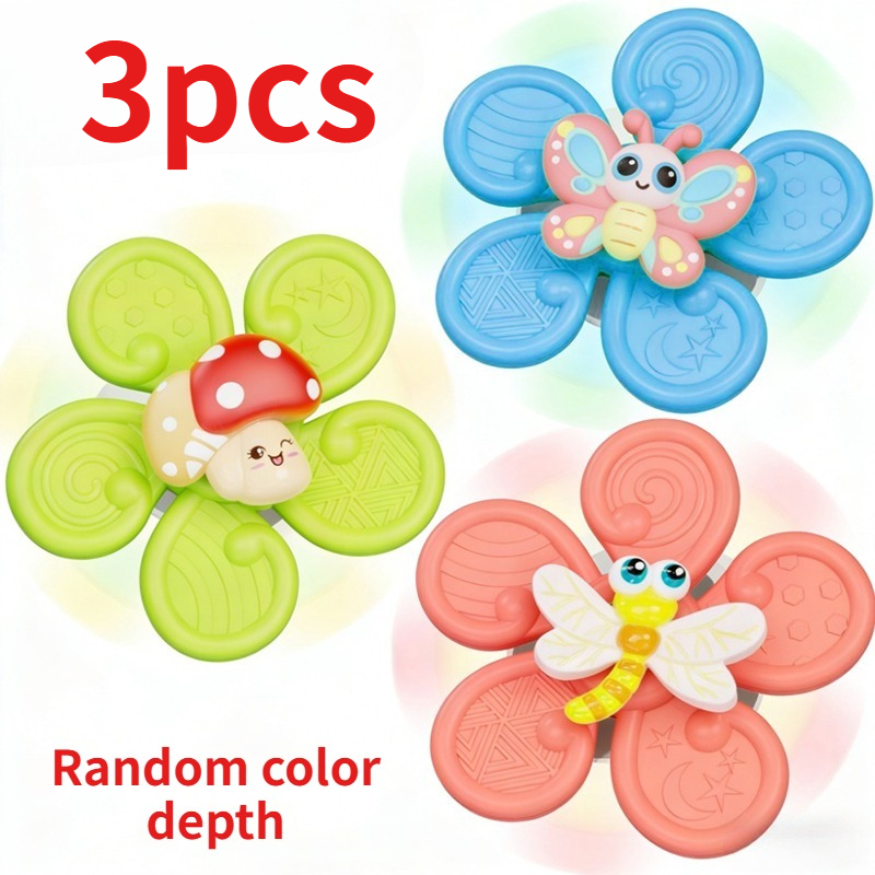 Image of 3pcs Suction Cup Rotating Toys, Finger Grip Spinning Toys, Cartoon Bath Toys, Random Color Depth
