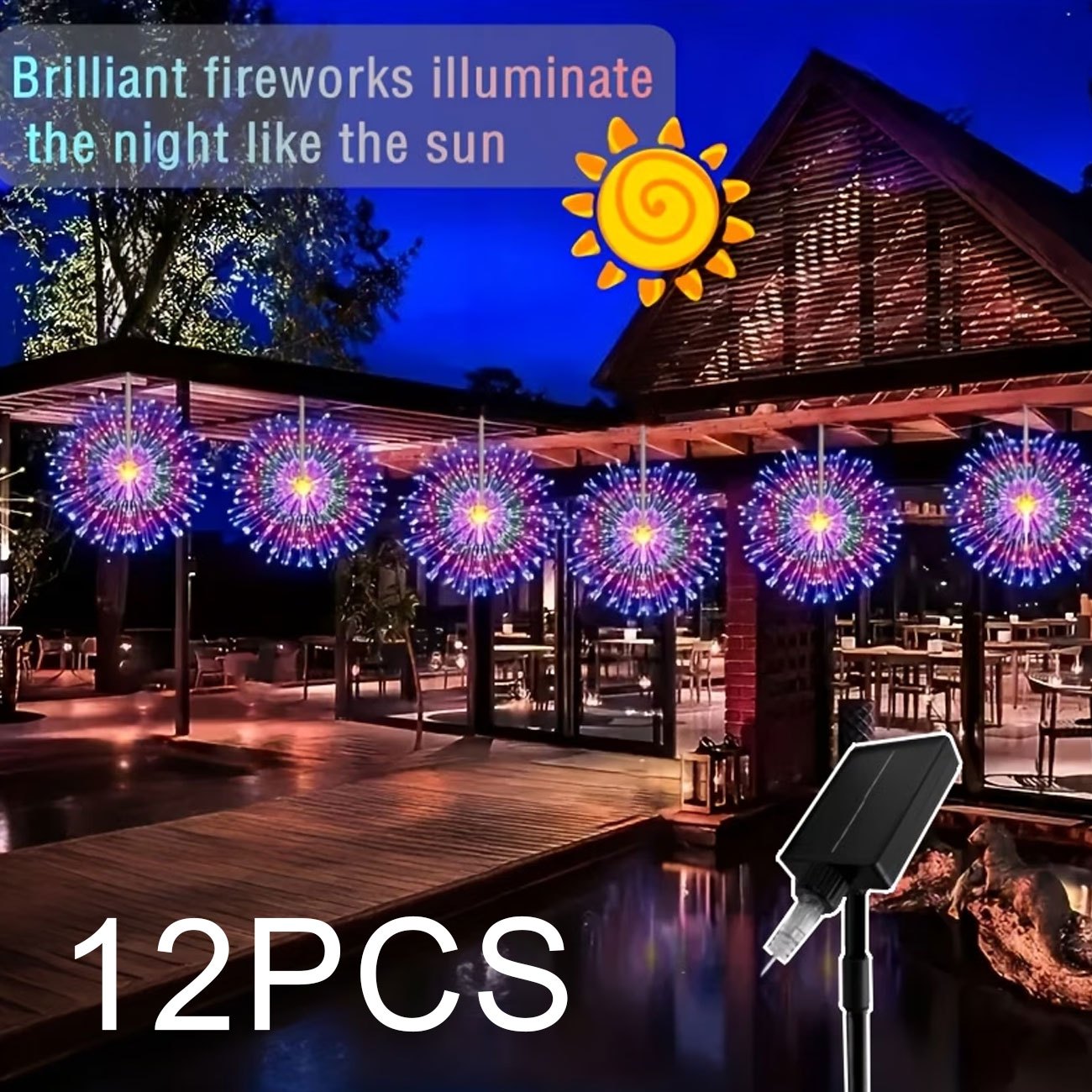 Image of [6/12 Packs] Hanging Firework Light Strings With 8 & Dimmer Suitable For Outdoor/, Solar For Garden, Wedding, Christmas Decorations,, No Required