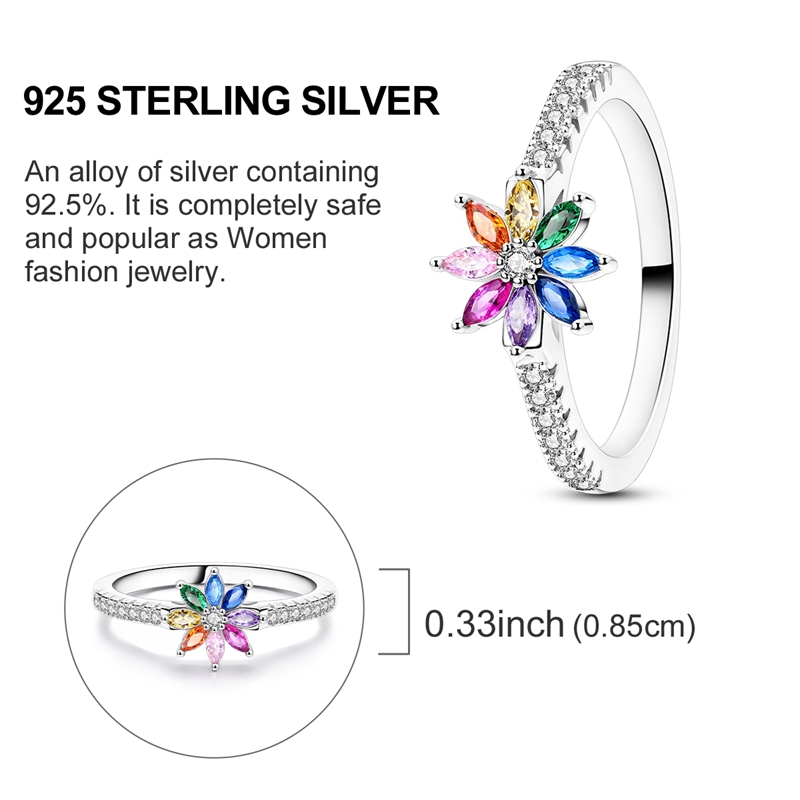 Women's 925 Silver Elegant Hopeful Rainbow Flower Ring