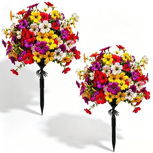2pcs set 1 bunch of artificial flowers high quality artificial potted flowers with ground inserts outdoor potted plants suitable for patios garden courtyards home decoration spring outdoor decoration uv resistant