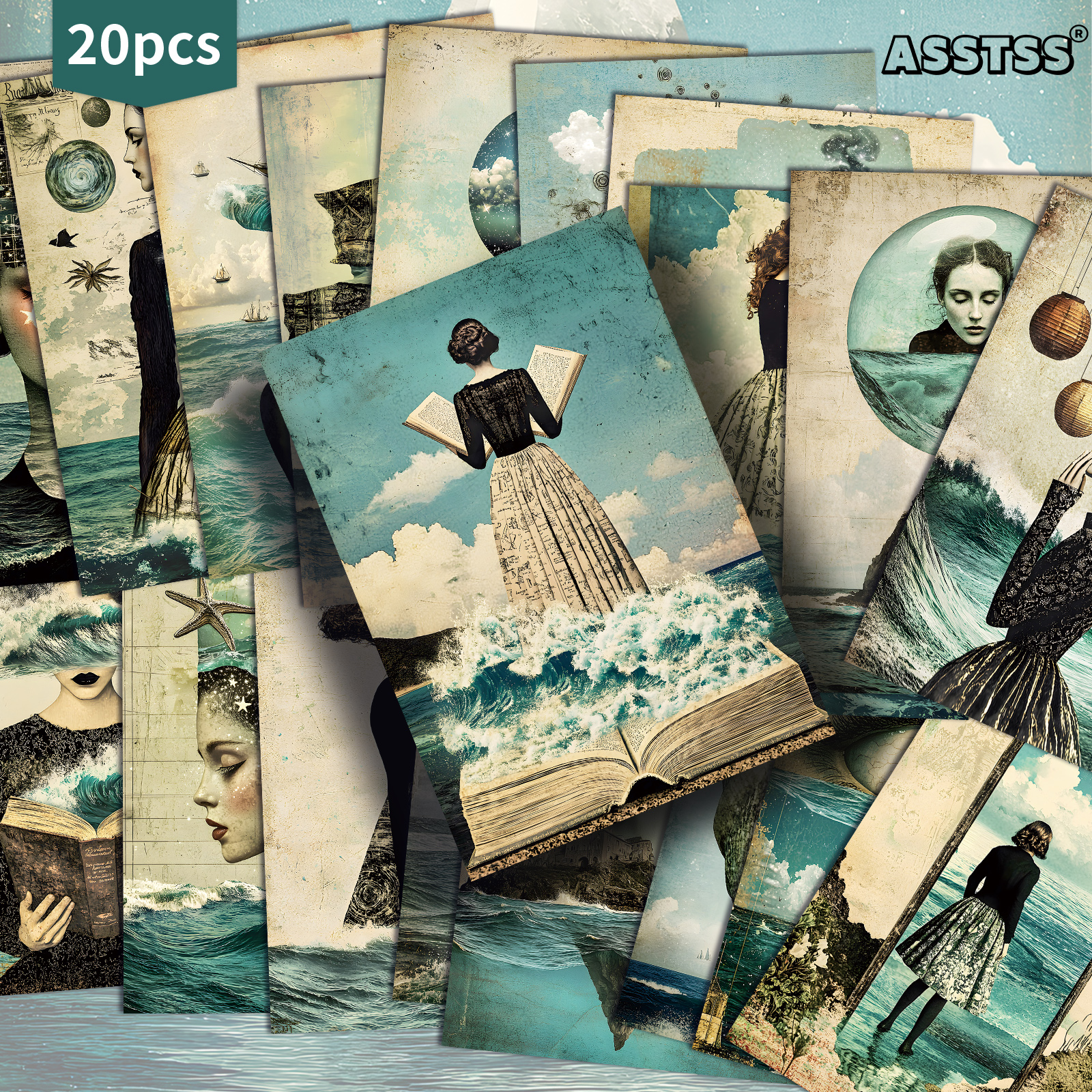 TEMU 20-Pack ASSTSS Cartoline Regalo Nautiche Femminili Retro Astratte - Carta per Junk Journal Retro 4x6 Pollici, Illustrazioni Pinup , Carte