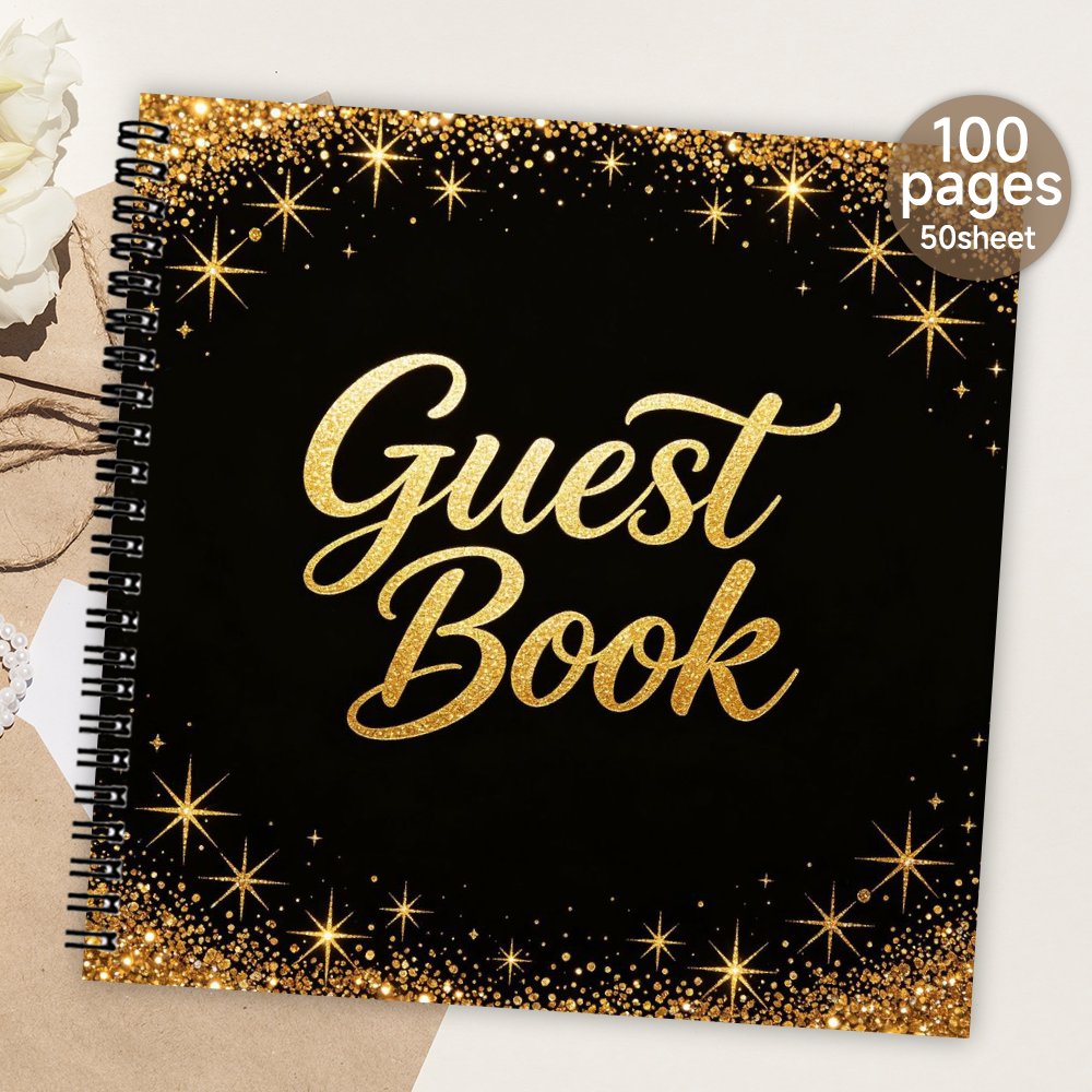 TEMU 1pc Spiral Guestbook, Blank Page Guest Book, Glitter Cover Guest Book, Meaningful Gift & Souvenir Album For Family & For Wedding, Anniversary,