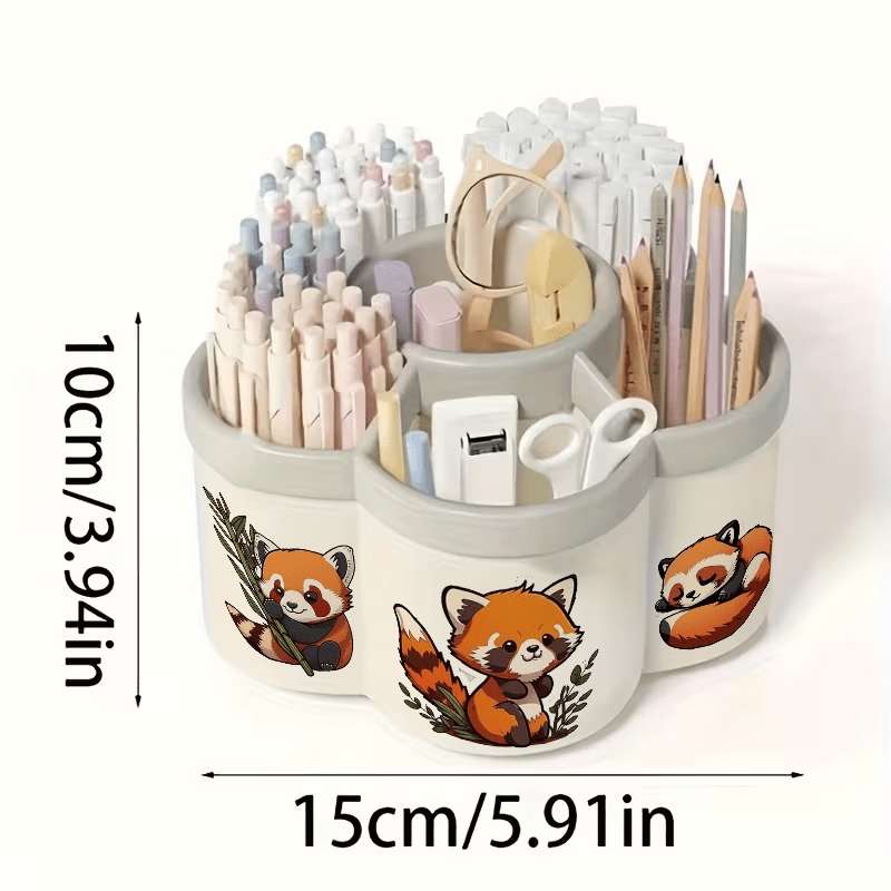 TEMU Porte-stylo rotatif et boîte de rangement pour cosmétiques 1 pièce avec impression 2D à plat | personnages de dessin de panda - Boîte de