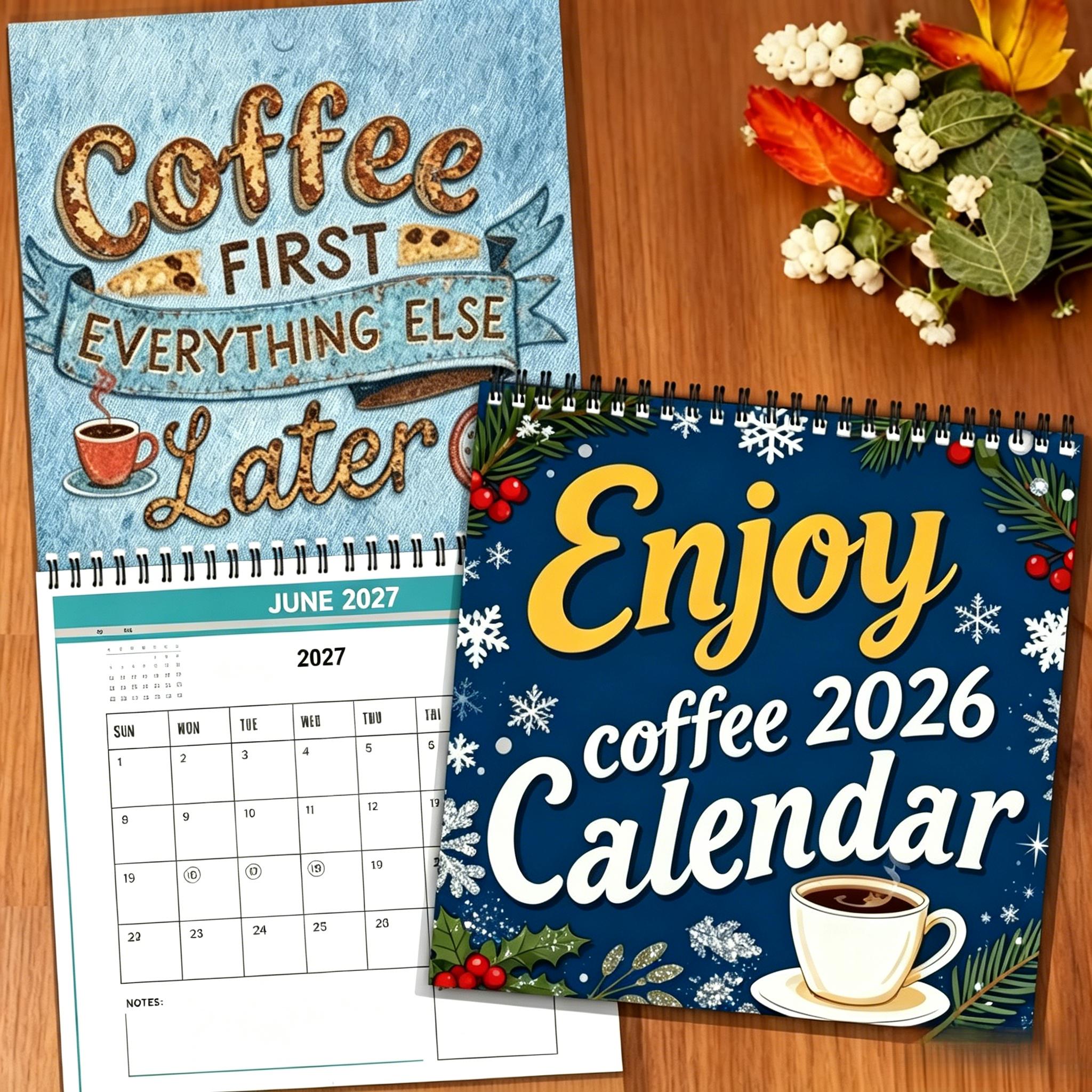TEMU Calendrier 2027 pour Amoureux du Café - 12 Mois de Citations Intéressantes sur et de Préparation , Décorations pour Maison et Bureau, Reliure