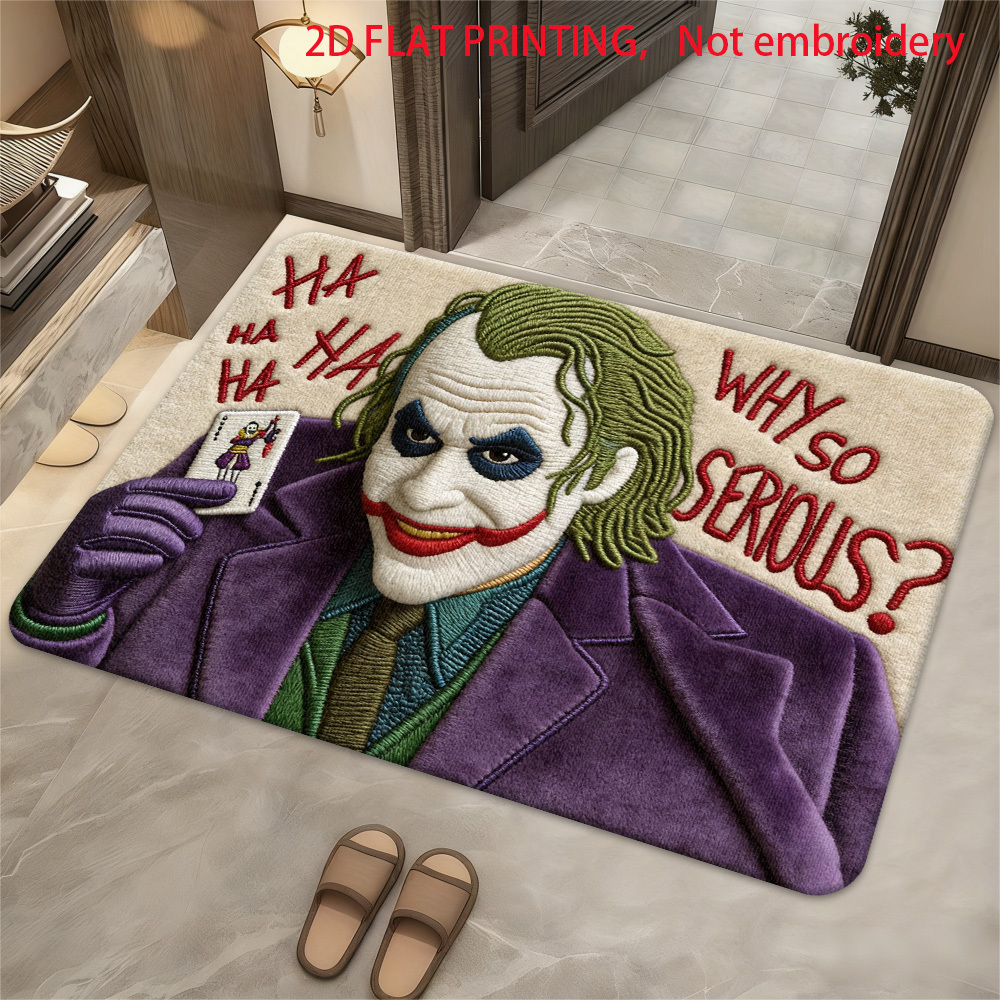 TEMU 1pc Of Polyester 2d Flat Printed Doormats Featuring A Joker Design, Suitable For Outdoor Use, Velvet Texture, Ideal For Bedroom And Living Room