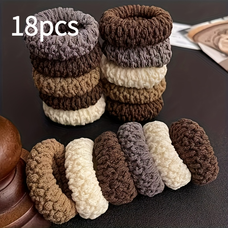 TEMU 18pcs Popcorn Wide And Thickened Hair Ties, Beige And Mixed Colors, Simple High-elasticity Non-irritating Hair Ties, Bun-making Tool, Non-slip