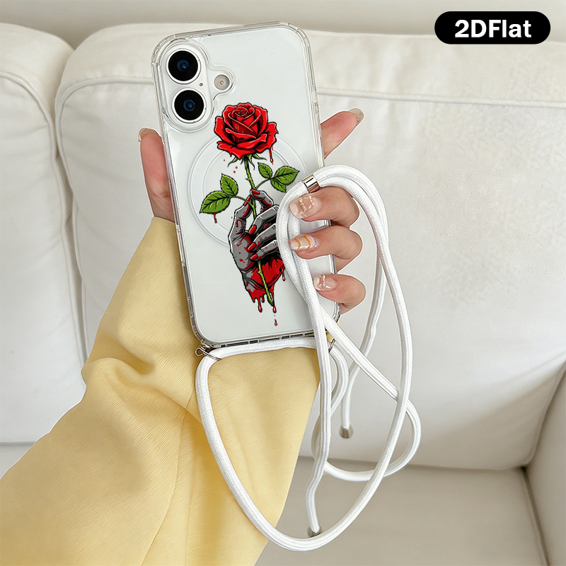 Husă Telefon - 2D, Model Plasat, Fashion, Ușor de Ajustat, Anti-Șoc, Șnur Lung, Magnetică, Model Bloody Rose Hși, Potrivită pentru Iphone 18 Pro/Iphone 17 Pro Max/16 Pro Max/15 Pro/14 Pro/13/12/11 CX1, Poate Fi Oferită Cadou Familiei, Prietenilor, Persoanelor Dragi