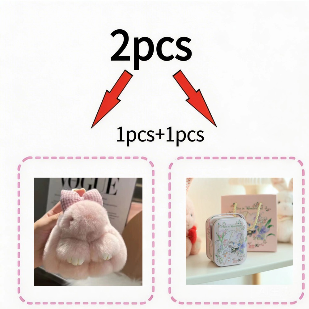 TEMU 2pcs Plush Keychain With Heart And Floral Bow | Including A Random , Soft Furry Rabbit