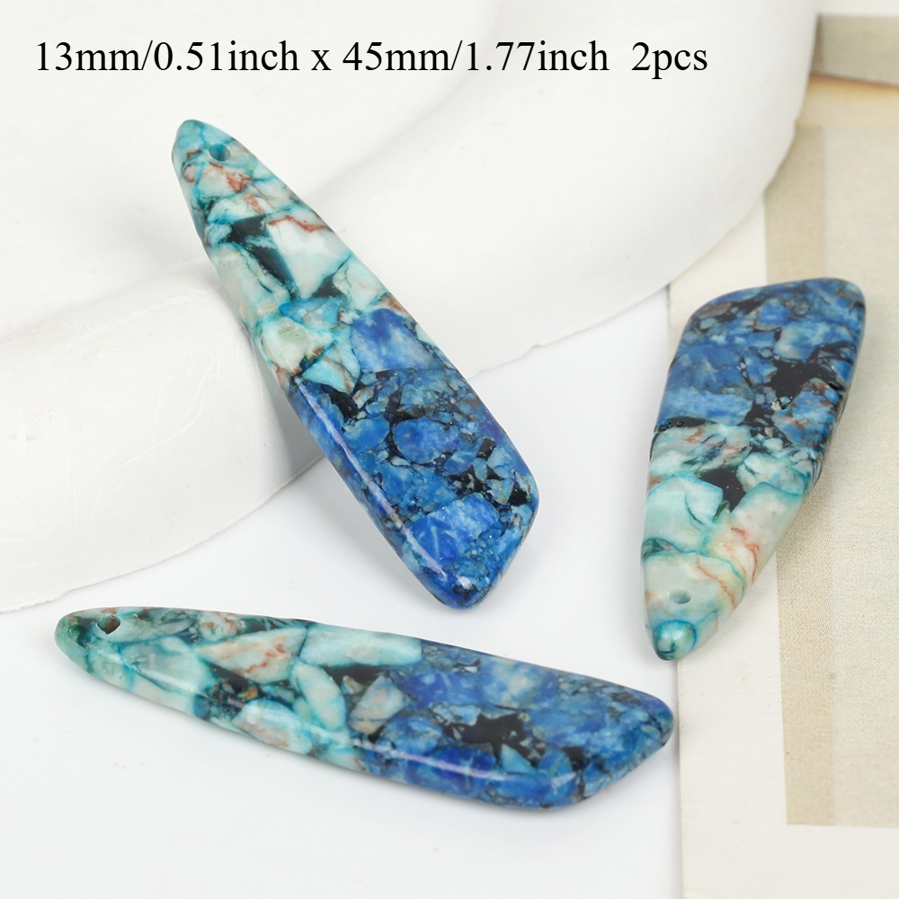 TEMU 2pcs 13x45mm Natural Stone Beads Sea Sediment Jasper Lake Blue 2 Color Knife-shaped Pendant Beads Used For Jewelry Making Diy Bracelet Earring