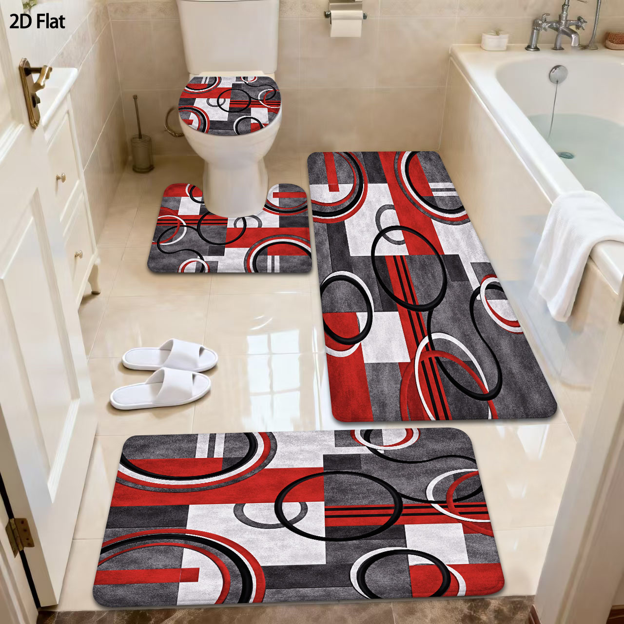 TEMU Set di tappetini da bagno 2D 3/4 pezzi antiscivolo, , e con design geometrico, tappetino decorativo per la casa assorbente per l' della doccia,