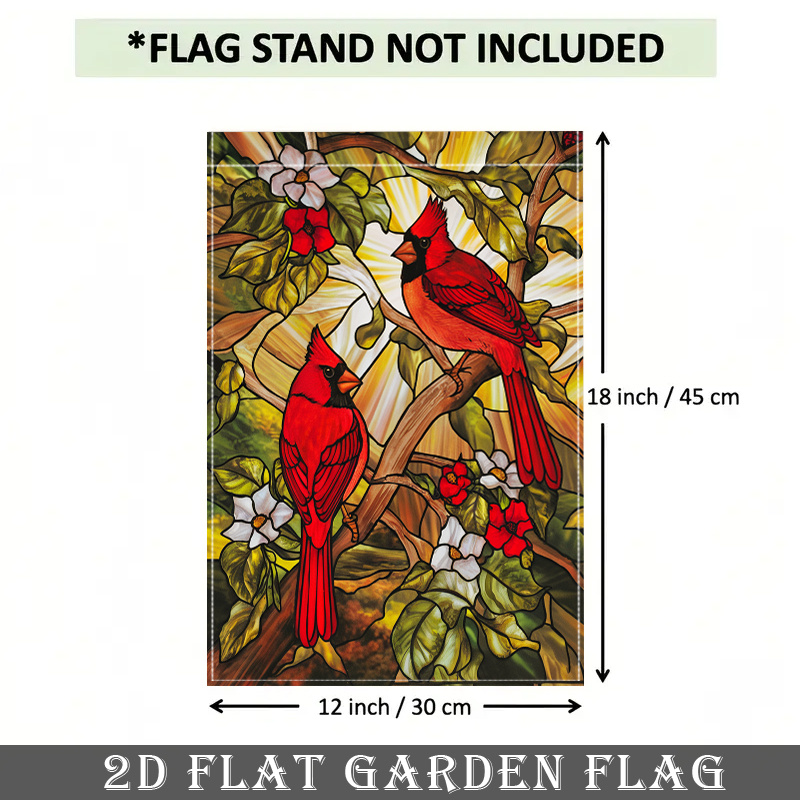 TEMU 2d Flat - 2d Flat - A 2d Flat Banner Featuring A Bird Stained For , Showcasing Sunlight And Flowers. This Double-sided, Durable Outdoor