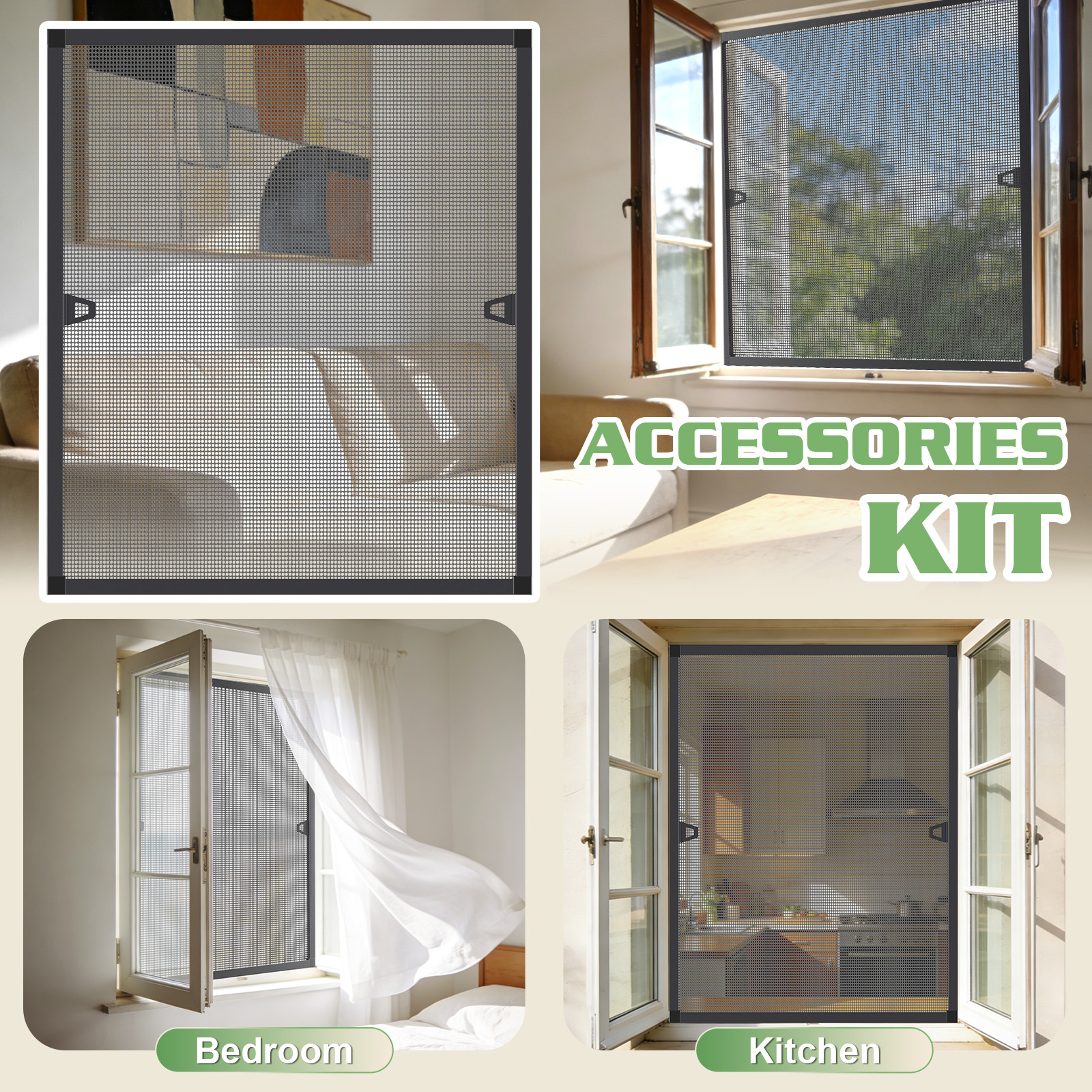 Aluminum Frame Window Fly Screen, Insect Screen Window With Perimeter Brush Seal, No-drill Window Installation