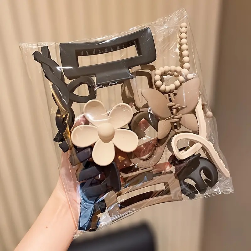 11pcs Retro Minimalist Women's Hair Claw Set- Large With - Multifunctional Ponytail Stand, With A Random Postcard As A Gift