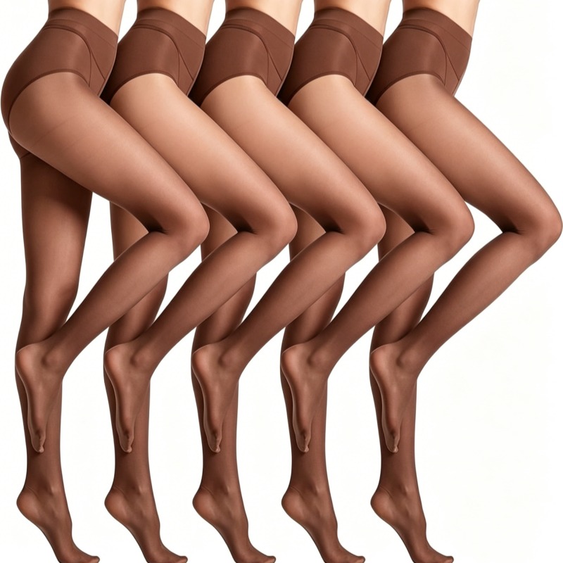TEMU 5 Pairs Women's Sheer Pantyhose Control Top Tights - 12 Invisible In Open-toe Shoes, Solid Color Suitable For,, Parties, Daily Wear - Hand
