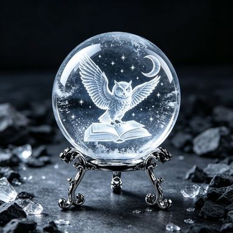 TEMU K9 Crystal, 3d Carved Owl Crystal Ball Ornament, Star Book Starry Sky Pattern, Metal Base, Creative Desktop Decor Birthday Anniversary Gift