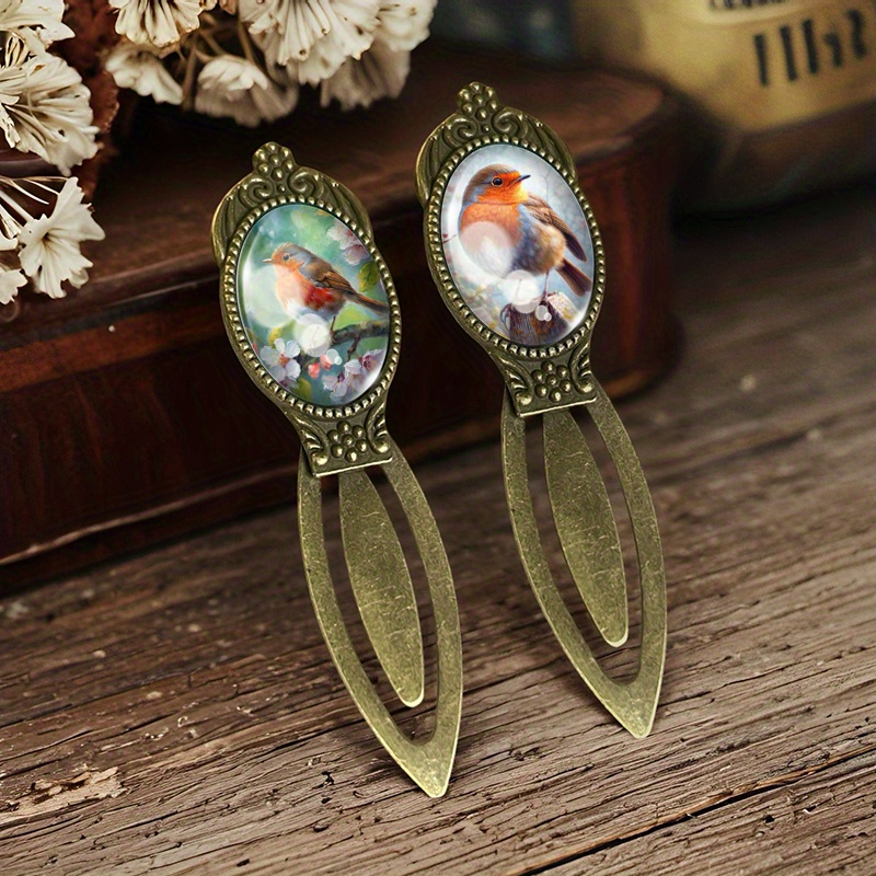 TEMU 2pcs Cute Robin Oval Bookmark, Handmade Vintage Bookmark, Stationery Book Accessory, , Gift For Students, Teachers, Writers, And Readers