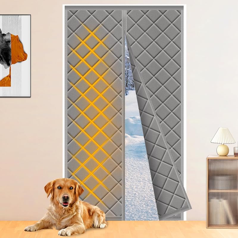E-shop 2D Türvorhang, Thermoisolierter Türvorhang 100/90 x 200/210 cm, Schwerer Thermischer Türvorhang für Winter Frühling, Winddichter Türschutz ohne