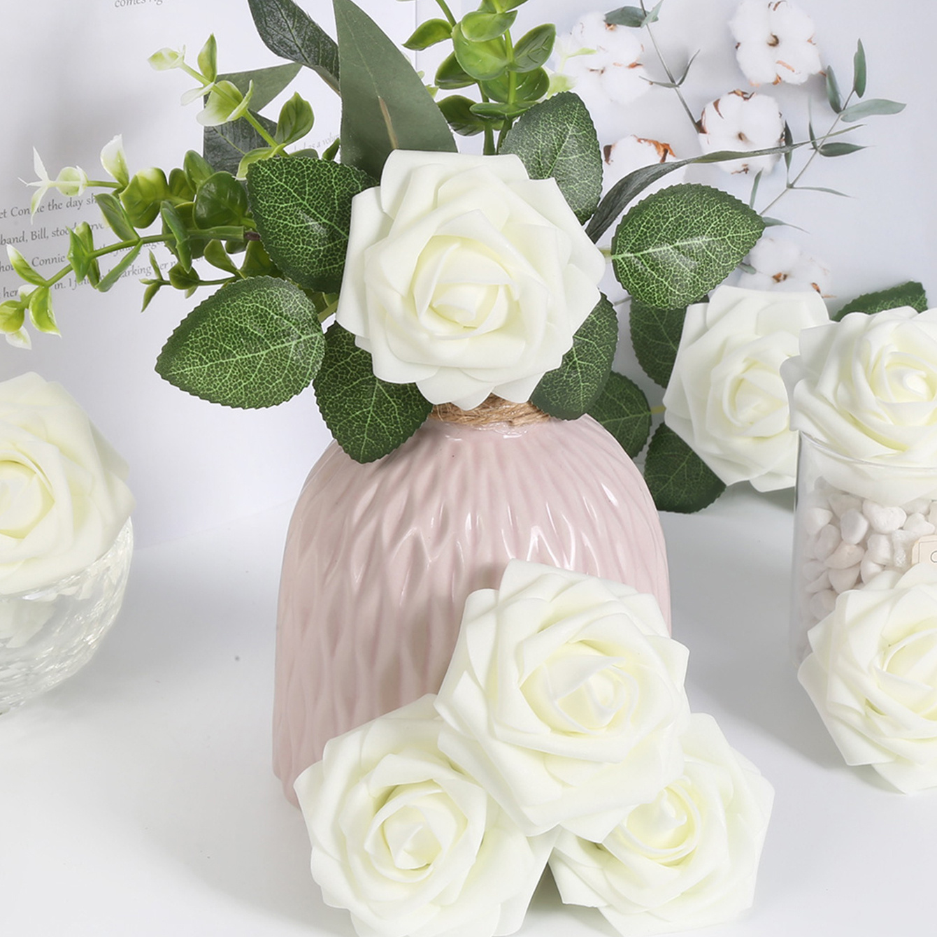 50pcs artificial flowers foam roses heads   flowers real looking   roses for home decoration diy wedding bouquets arrangements centerpieces bridal shower party valentines day christmas xmas