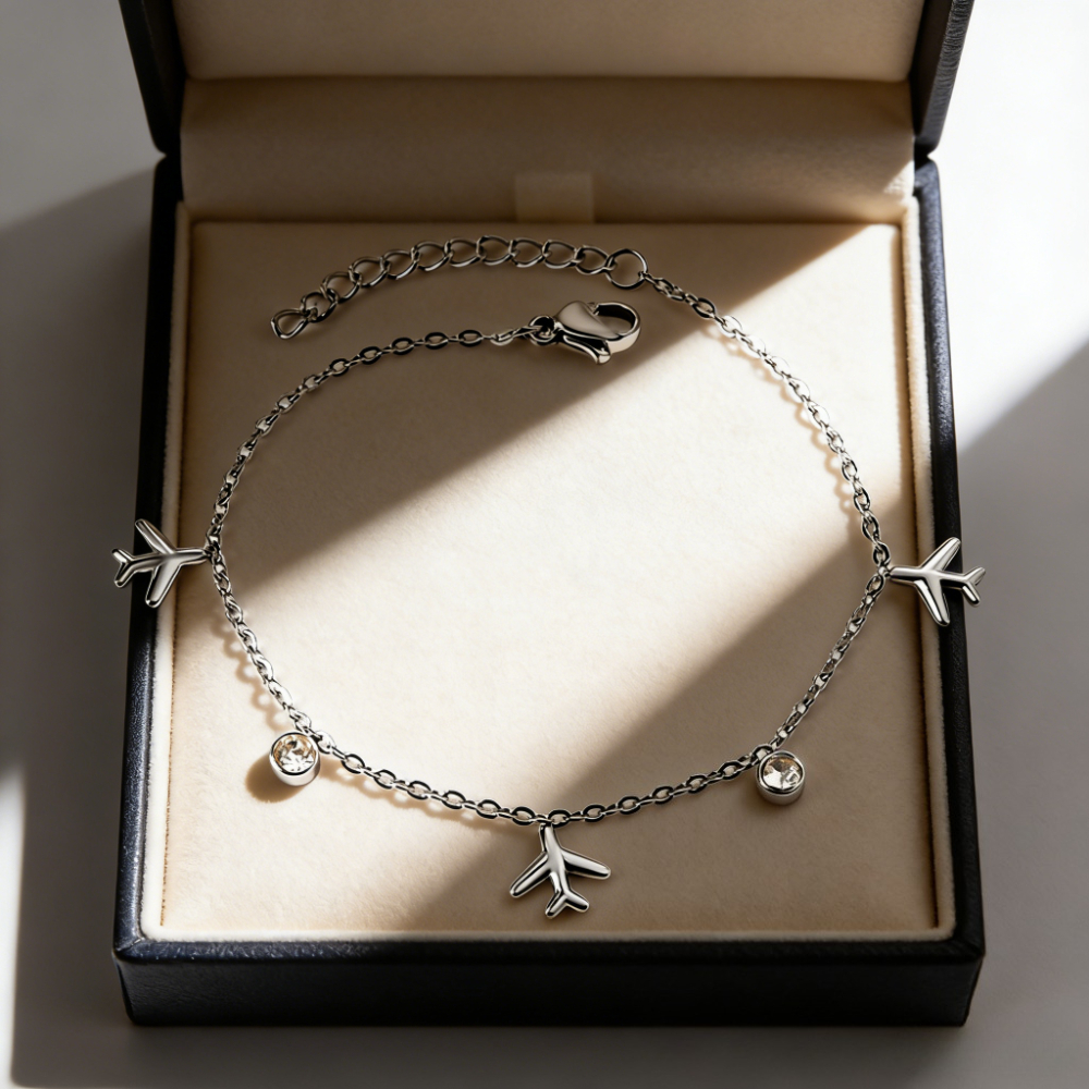 Creative Airplane & Minimalist Stainless Steel Bracelet Set