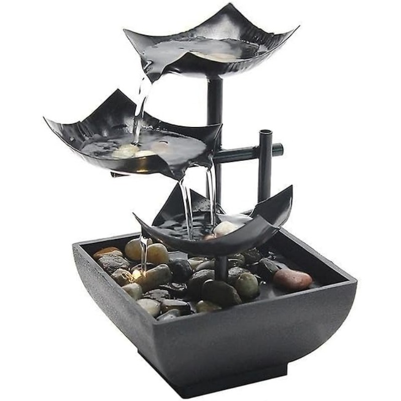 elegant usb powered led tabletop fountain with black resin design waterfall effect for home office decor ideal for meditation and relaxation perfect christmas gift meditation decor modern decor piece resin construction base 7