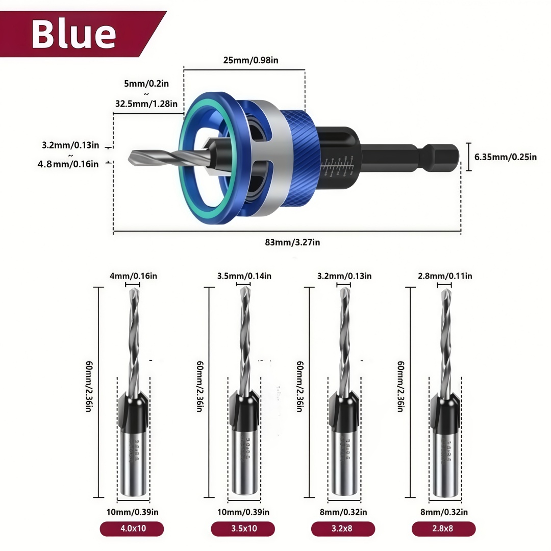 TEMU 5pcs Countersink Drill Bit Set Suitable For Woodworking, Metalworking, Precision Engineering; Durable Construction With Automatic Depth Stop And
