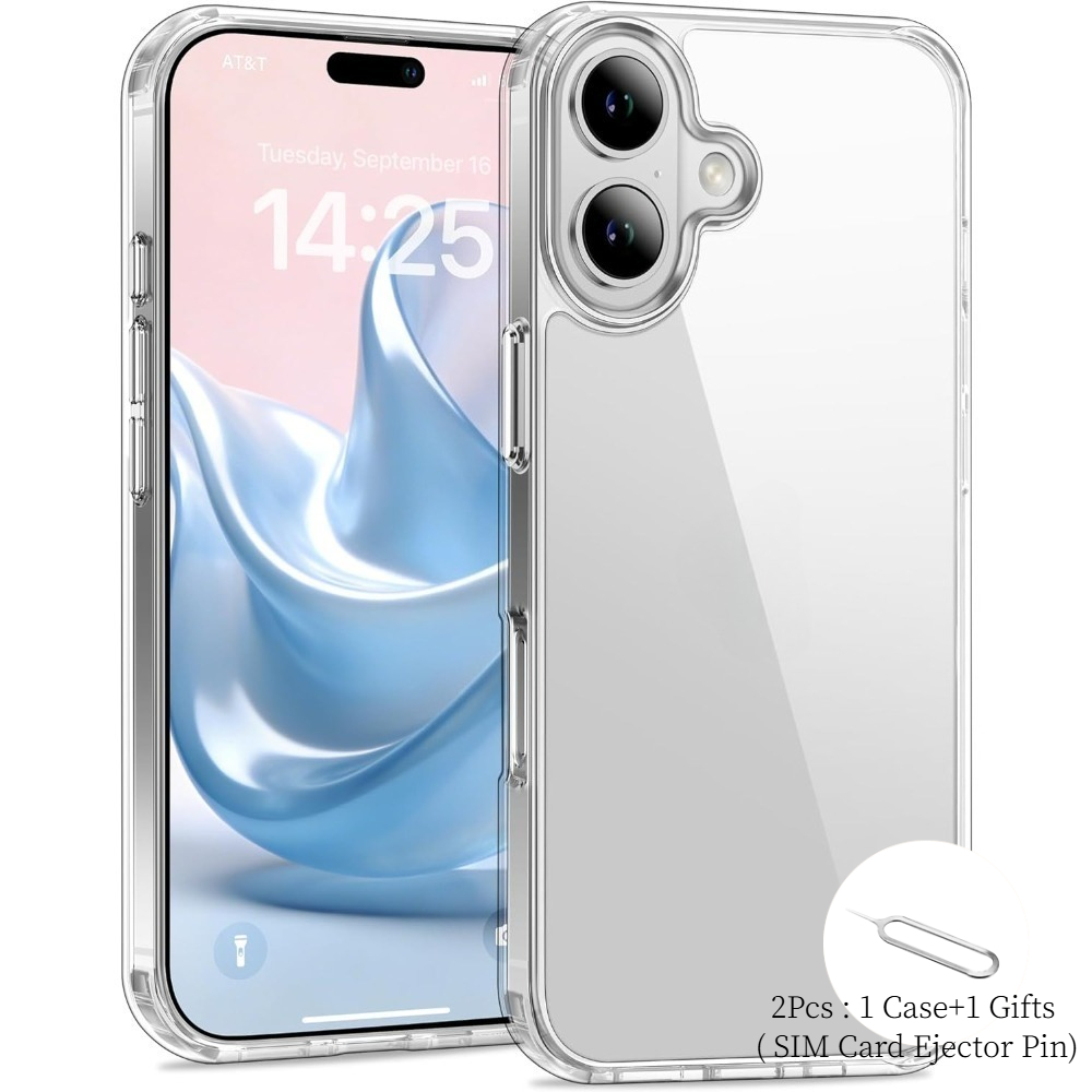 Image of Phone Case - Phone Case : 2pcs : 1 1 Gift (sim Card Ejector Pin) High-end Transparent Shock-resistant Case Made Of For Iphone 17, 16, 15, 14, 13, 12, 11 Pro, Xs Max, Plus Cover Shell