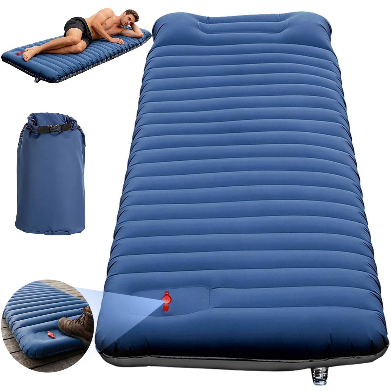 Image of Ultra Thick Inflatable Sleeping Pad 1190x60x12cm With Built In Foot Inflation Camping Inflatable Sleeping Pad For Camping, Hiking, Mountaineering