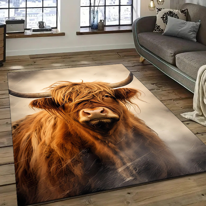 plush   area rug non slip machine washable 800g   velvet polyester floor mat for living room bedroom and home decor realistic animal print design cow decor