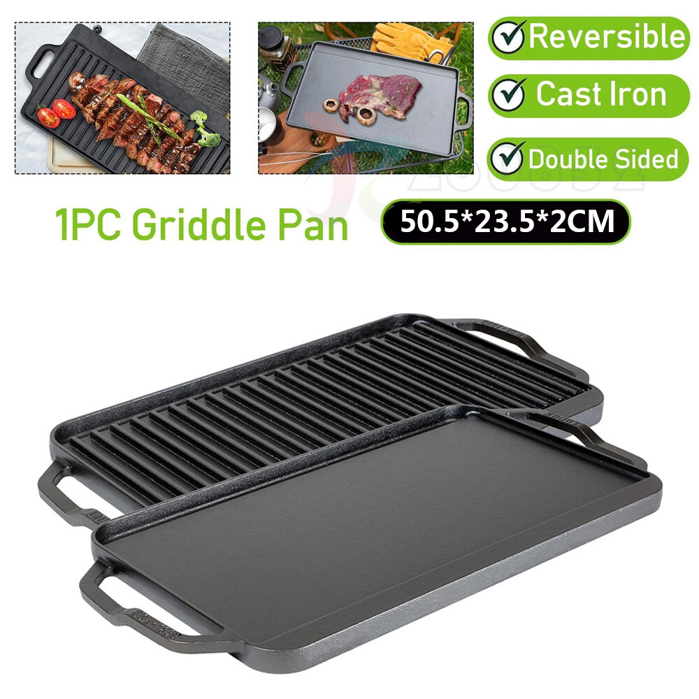 TEMU Large Cast Iron Frying Pan, Flat Pan, Frying Pan, Cooking Plate, Barbecue Plate With Pot Ears, Frying Pan 50.5*23.5*2cm