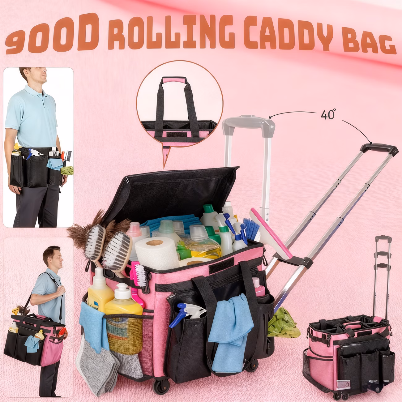 Cleaning Caddy Bag, Rolling Caddy Bag, Extra Large Rolling Cleaning Ca...