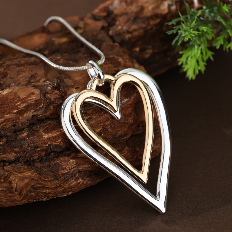 TEMU Joyhers Double Layer Heart Pendant Necklace For - Hollowed Out Heart, K Plated Minimalist Jewelry Suitable For Valentine's Gift, Party, Daily