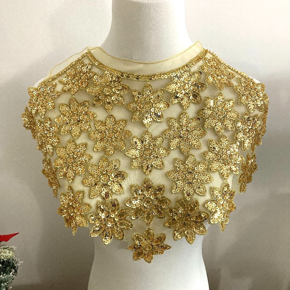 TEMU 1pc Of / 17.72 In Lace Trim, Featuring Flower Sequins And Beaded Mesh Decoration, Suitable For Embellishing The Neckline And Shoulders Of