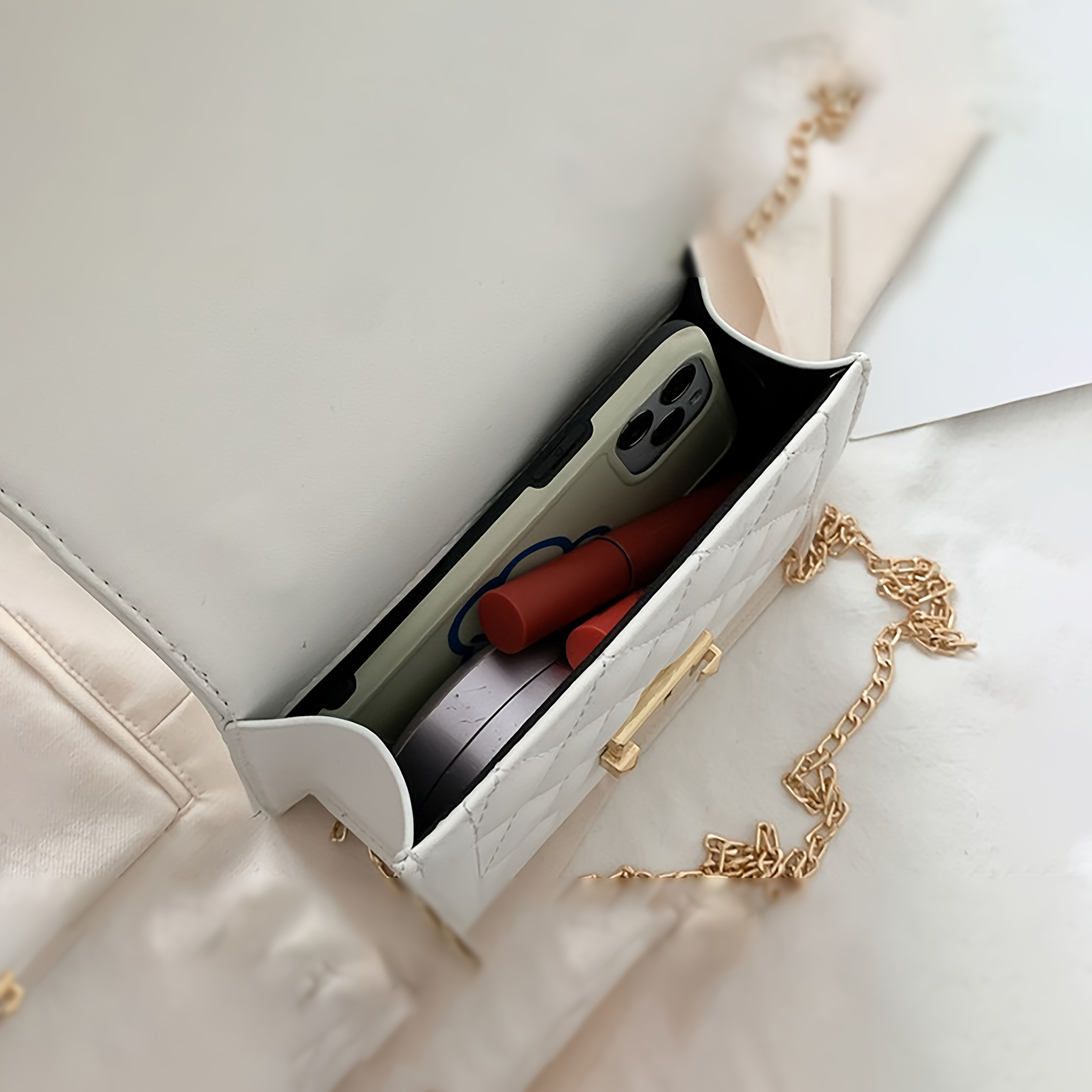 Checkered Chain Crossbody Bag Handheld Small Square Bag