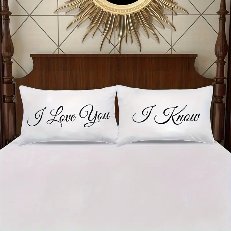 set of 2 modern white couple pillowcases designed with i love you and i zipper closure suitable for many room decorations anniversaries long distance relationships valentines day and christmas single sided design Product details 1