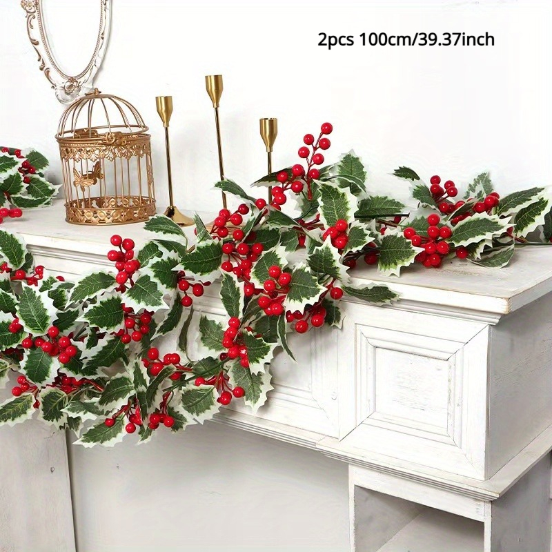 TEMU 2pcs Red Leaves Artificial Christmas Wreaths Durable Holiday Decor, Suitable For Fireplaces, Staircases, Doors - Indoor/ Home Office Party
