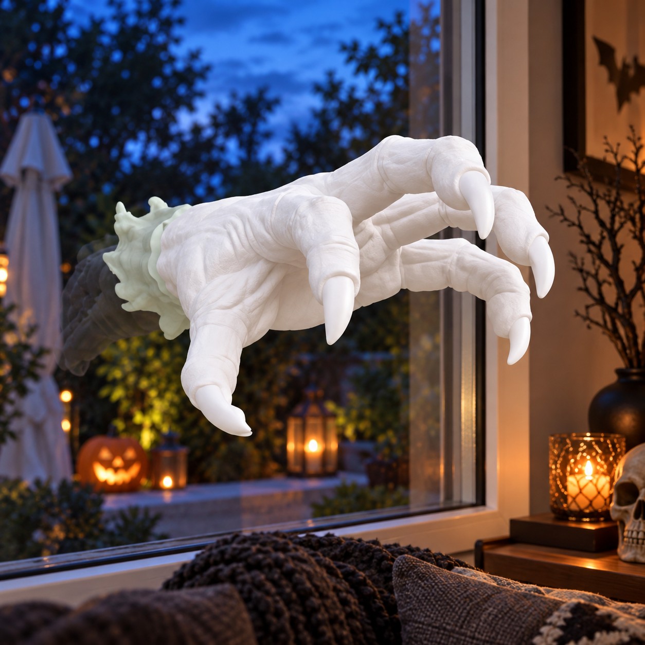TEMU 1pc Ghost Hand Decor Passing Through Window, Ghost Window Ornament, 3d Flying Glass Halloween Decoration, White Ghost Hand - Suitable For Front