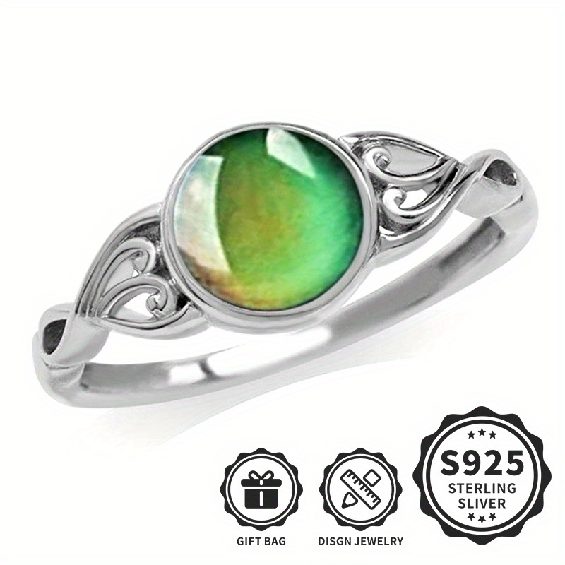 TEMU 925 Sterling Silvery Ring, Creative Temperature-sensitive Color Change, Different Colors According To Mood, Suitable For Men And Women, Suitable