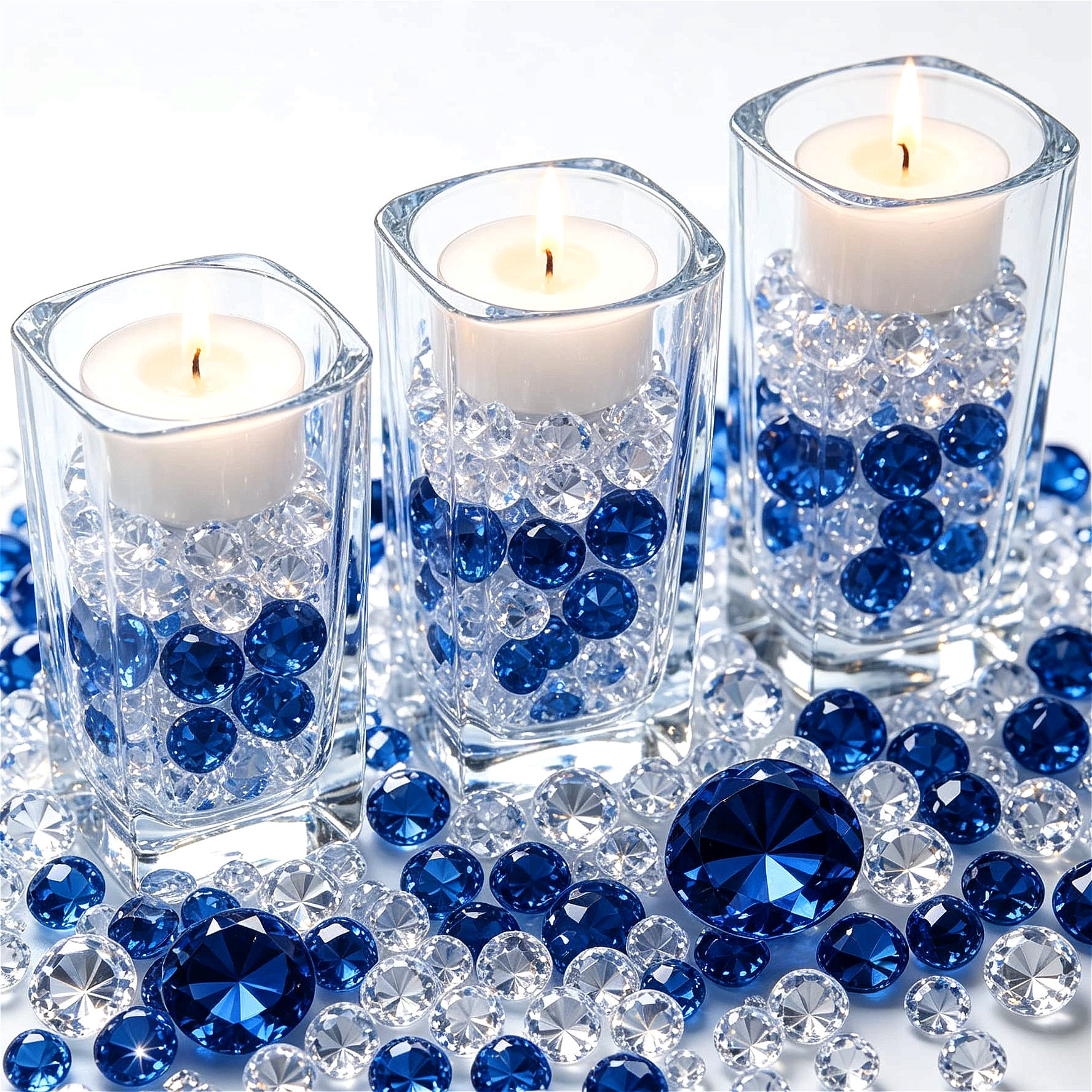 TEMU 507pcs Clear And Blue Acrylic Diamond Fake Gems Vase Filler, Diamonds Crystals For Table Scatters Wedding Arts And Crafts Birthday Decor Bridal