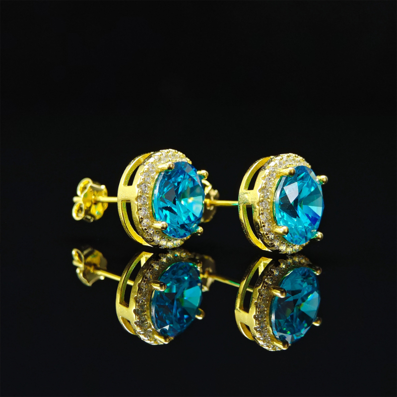Women's Blue Round Synthetic Zirconia Four-Prong Stud Earrings