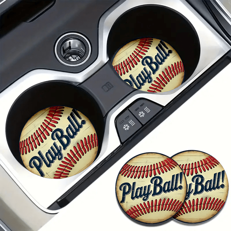 TEMU Ensemble de dessous de tasse pour porte-gobelet de voiture, thème baseball, avec un design amusant "Play Ball !". Fabriqués en plastique durable