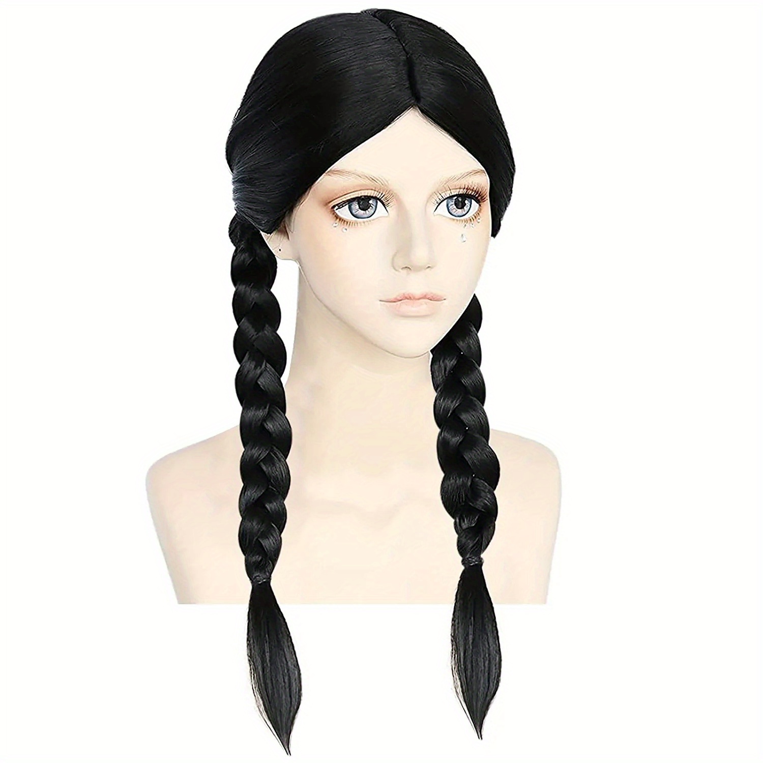 TEMU 1pc Girls' Halloween Dress Up Wig, Cosplay Costume Props, Party Wig Girls Black Braid Synthetic Wig With Middle Part