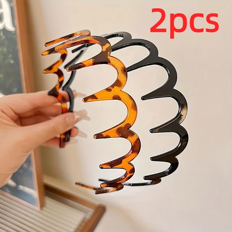TEMU 2pcs Bandes de Cheveux Ondulées d'Été Haut de Gamme et Tendance pour Femmes : Style Polyvalent , Design Haut, Type Peigne, Style Rétro, Bande de