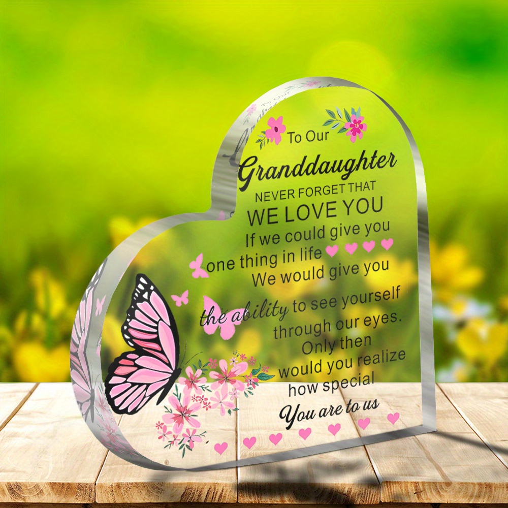 TEMU 2d Flat - [2d Flat] 3.94x3.94 Inches, Granddaughter Love Information Acrylic Desktop Sign - And Design, Decor And Gift For Grandma, Grandma Gift