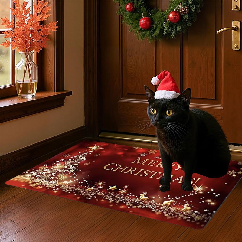 TEMU 1pc Indoor Entrance Welcome Doormat {merry Christmas Tree And Snowflakes Pattern} Flannel Nonslip Comfortable Easy To For Bedroom Living Room Or