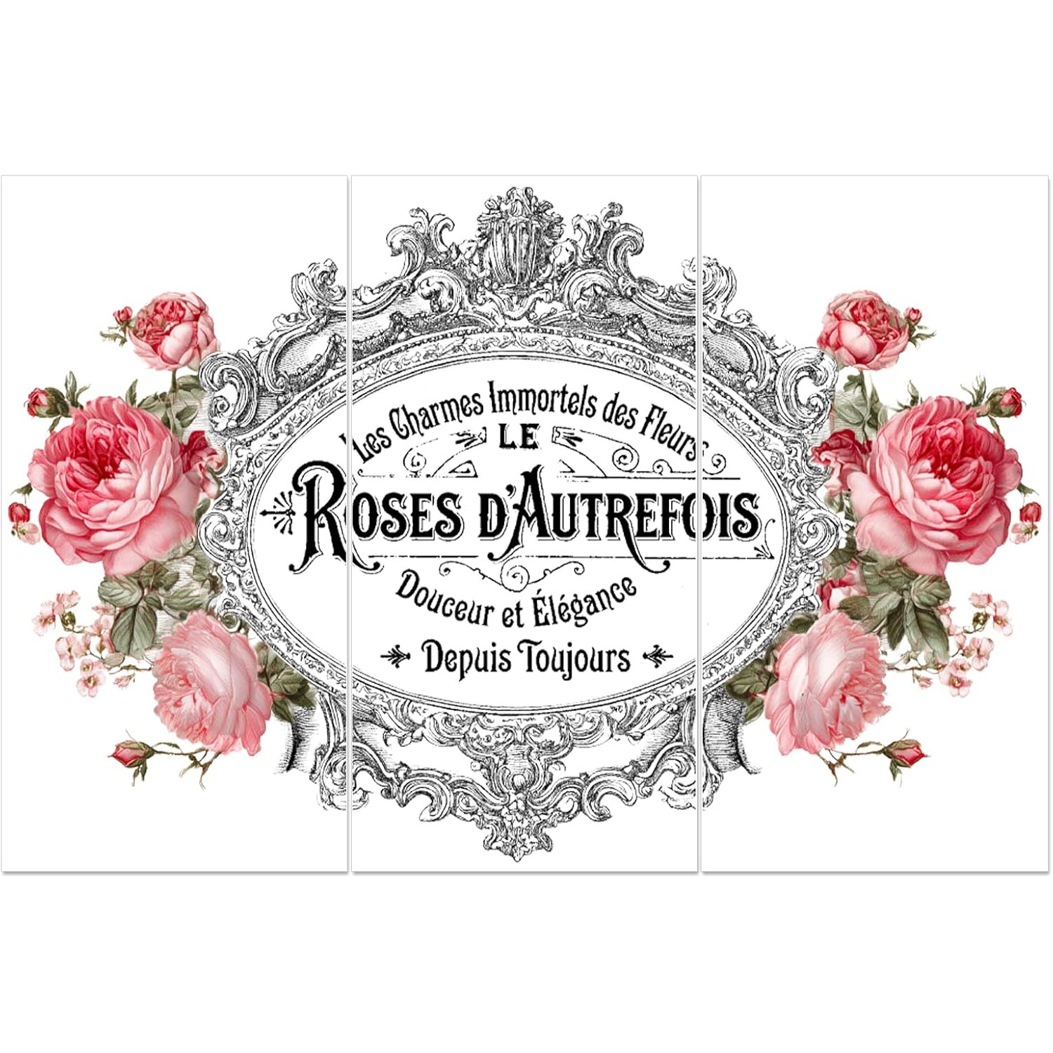 TEMU 3 feuilles d'autocollants de transfert vintage shabby rose à pour l'artisanat, étiquettes imperméables, autocollants à de style pour meubles,