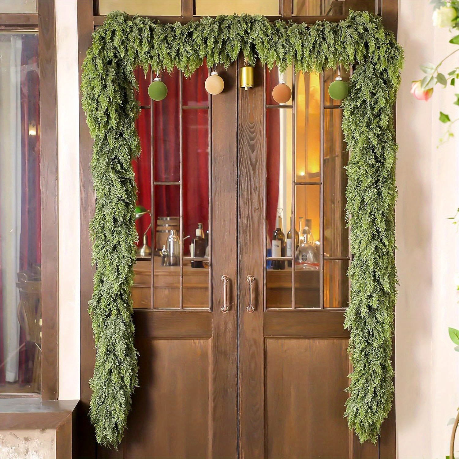 TEMU 72-inch Christmas Cedar Garland Artificial Realistic Soft And Thick Green Cedar Pine Garland For Home Fireplace Indoor Holiday Party Decoration,
