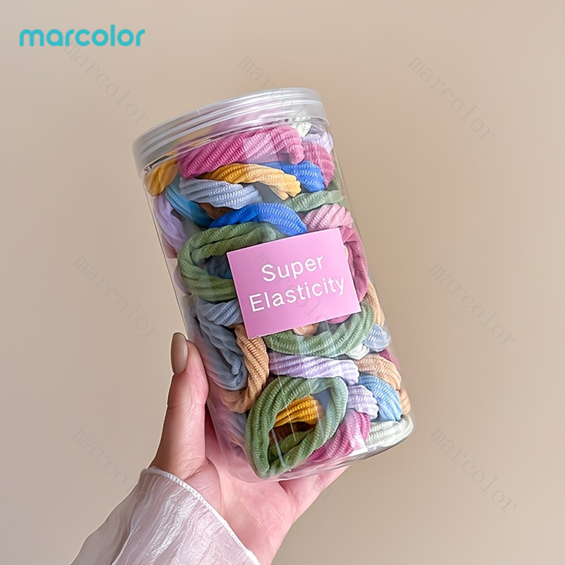 TEMU Marcolor Set da 60 elastici per capelli - Colori assortiti in barattolo portaoggetti | Elastici per capelli delicati e senza danni | Adatti a