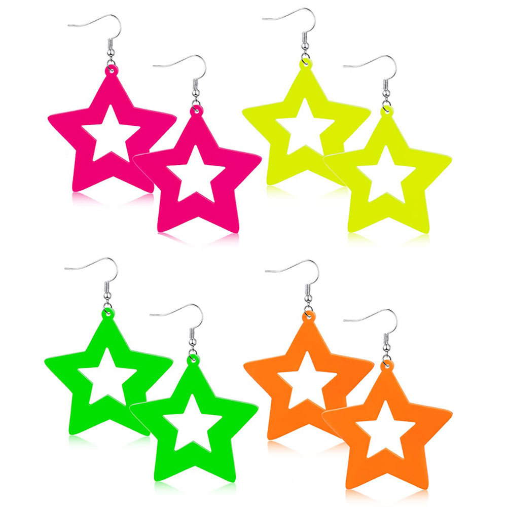 TEMU Boucles d'oreilles clous en acrylique style européen et américain, étoile à branches ajourée de couleur fluorescente, boucles d'oreilles